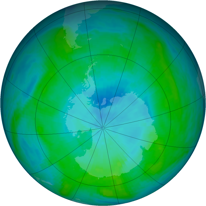 Antarctic ozone map for 14 February 1985